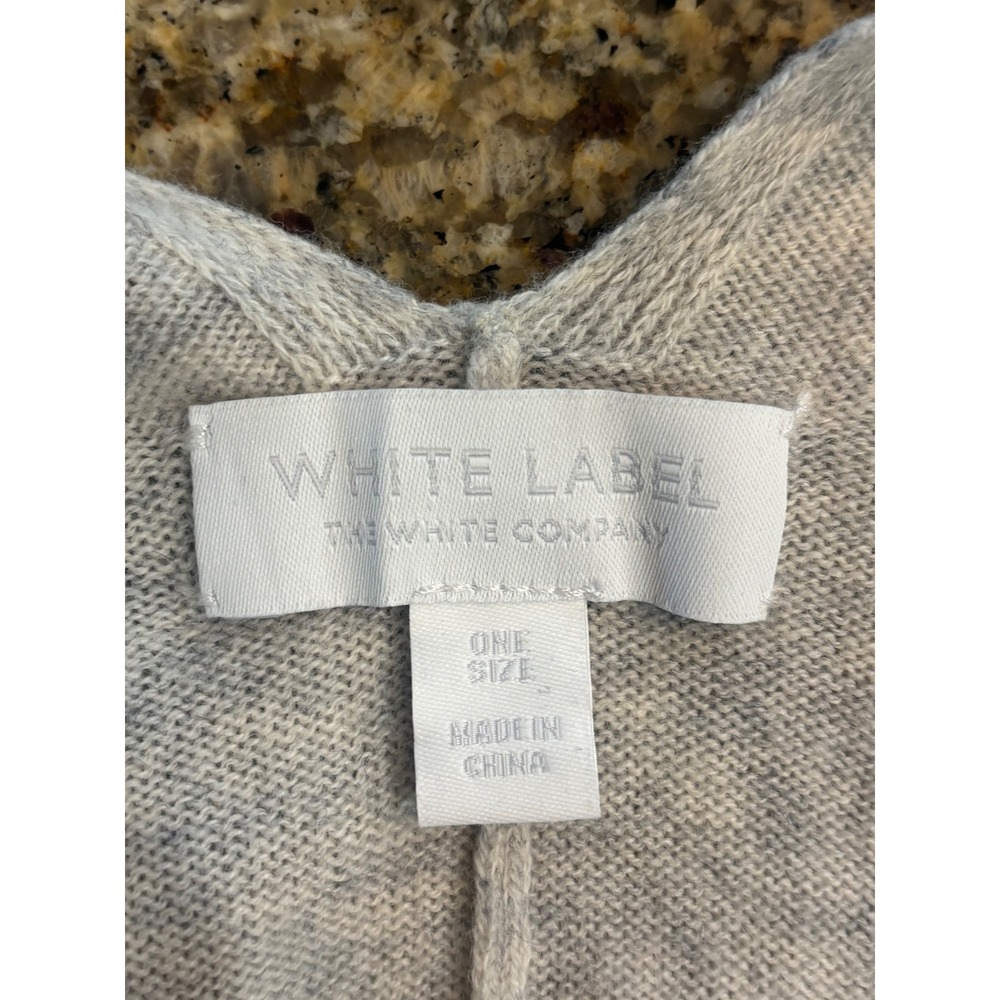 The White Company White Label Gray Wool Cashmere Striped Fringe Poncho Wrap OS - Picture 4 of 5